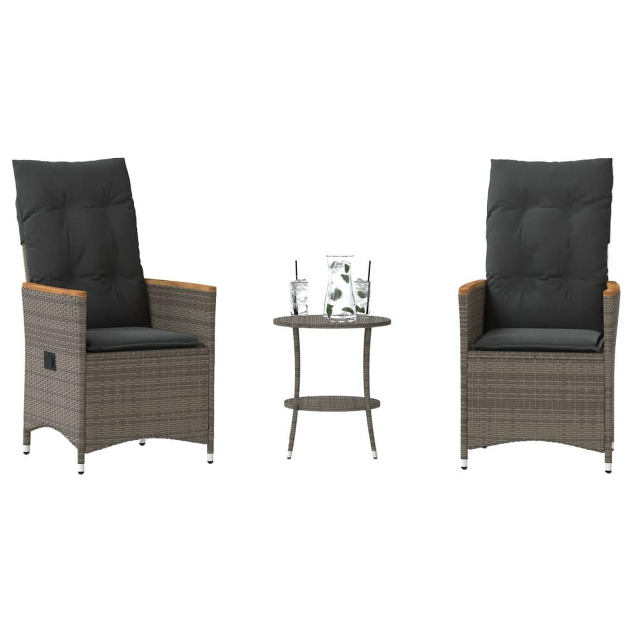VIDAXL Ensemble de bistro 3 pcs avec coussins gris resine tressee