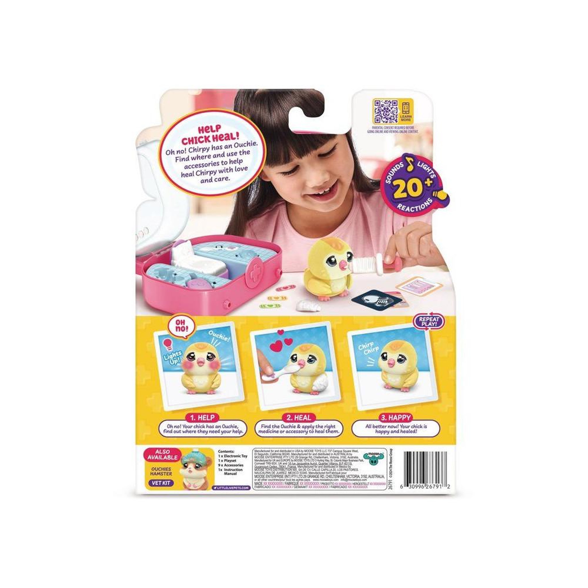 Voir la diapositive 5 : LITTLE LIVE PETS Coffret de jeu vétérinaire Little Live Pets Chirpy avec accessoires, 20+ sons et réactions, boîtier de transport