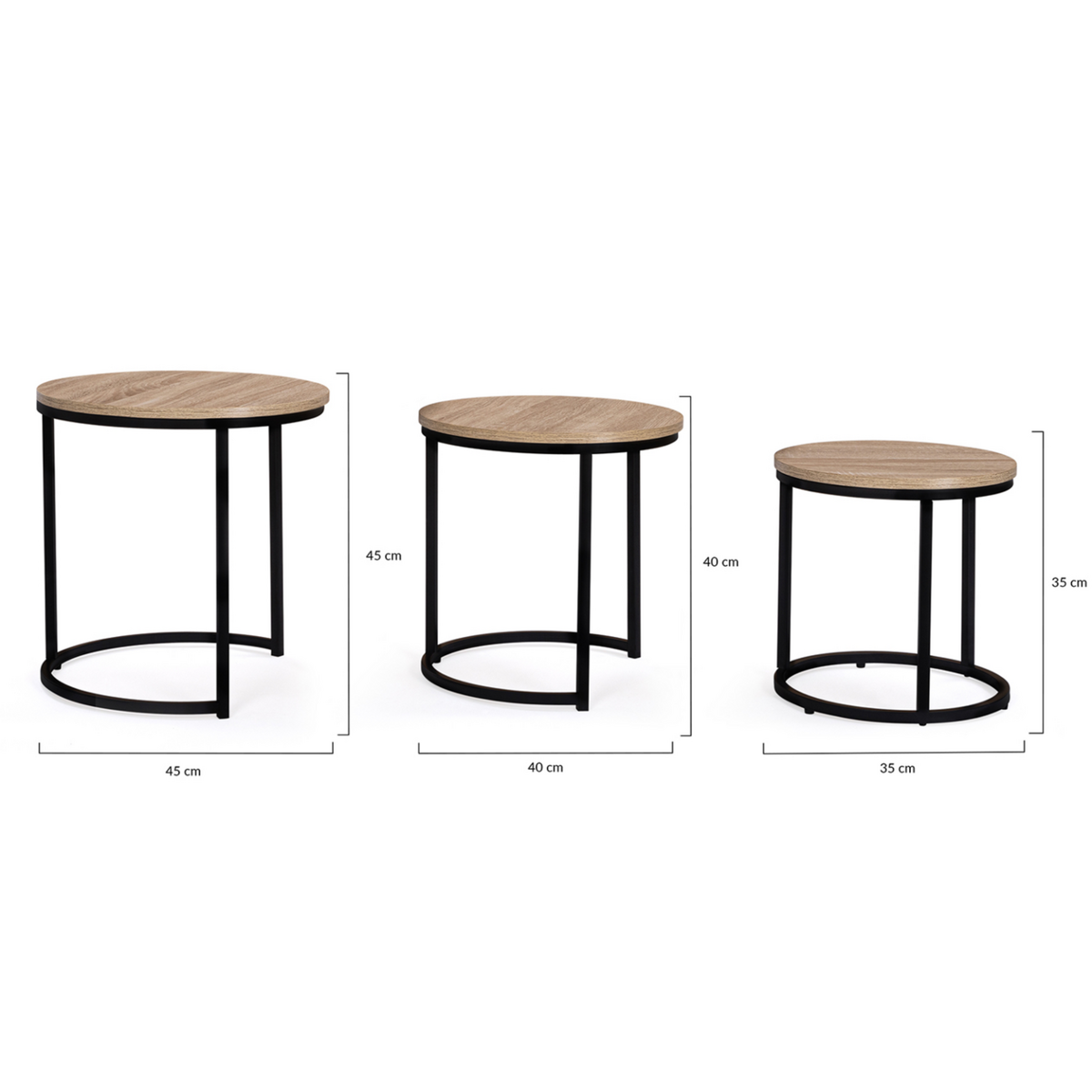 ID MARKET Lot de 3 tables basses gigognes DETROIT rondes 35/40/45 design industriel