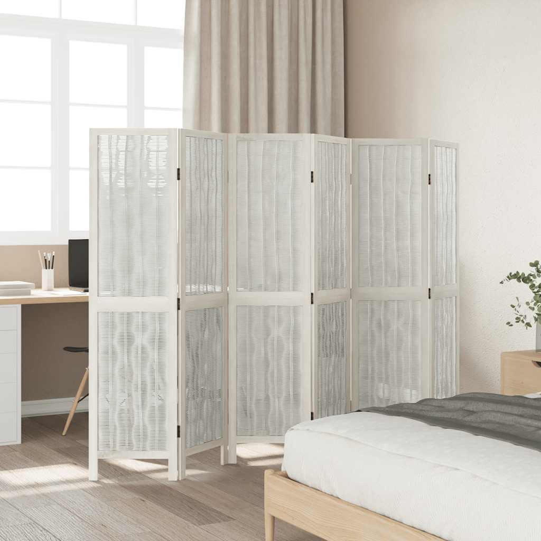 Voir la diapositive 3 : VIDAXL Cloison de separation 6 panneaux blanc bois de paulownia massif