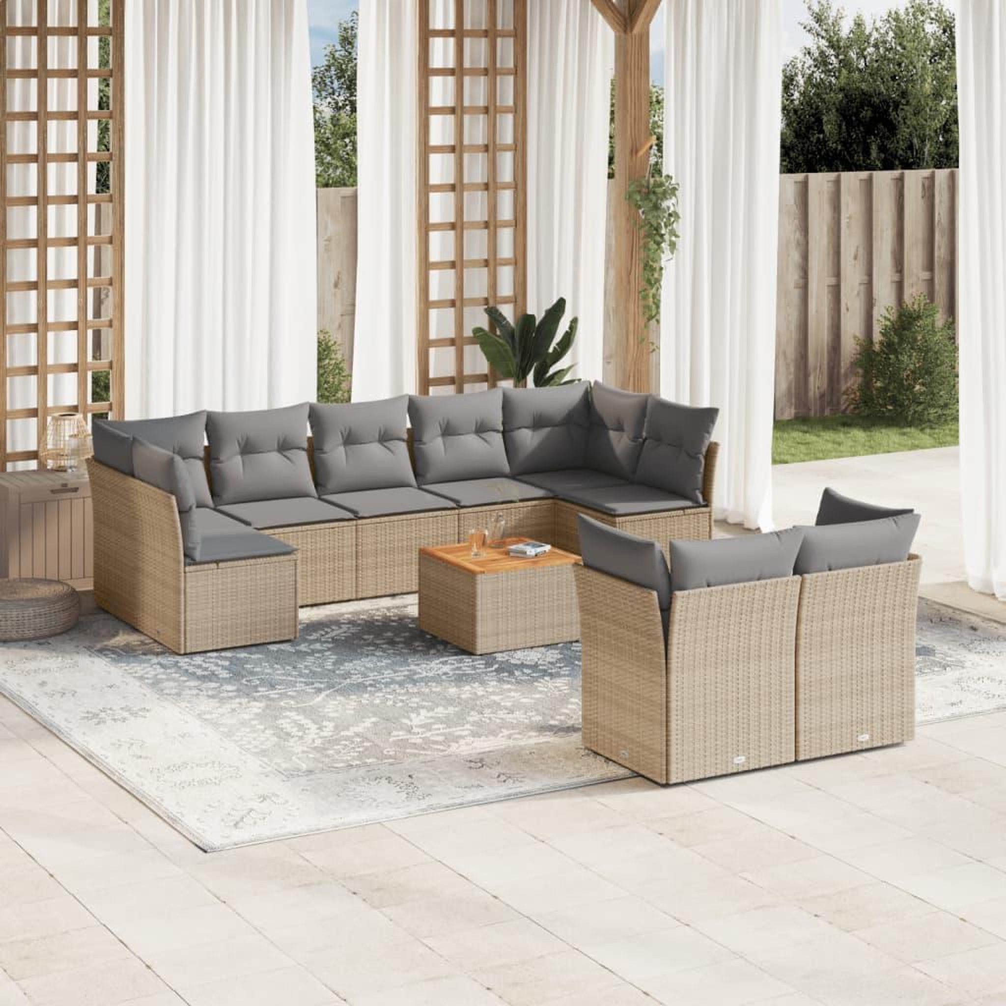 Voir la diapositive 1 : VIDAXL Salon de jardin et coussins 10 pcs melange beige resine tressee