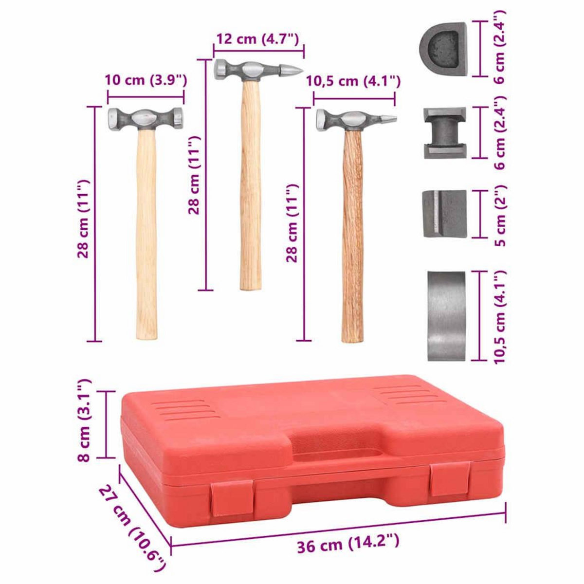 VIDAXL Kit de marteaux de carrosserie de voiture et de bosses 7 pcs