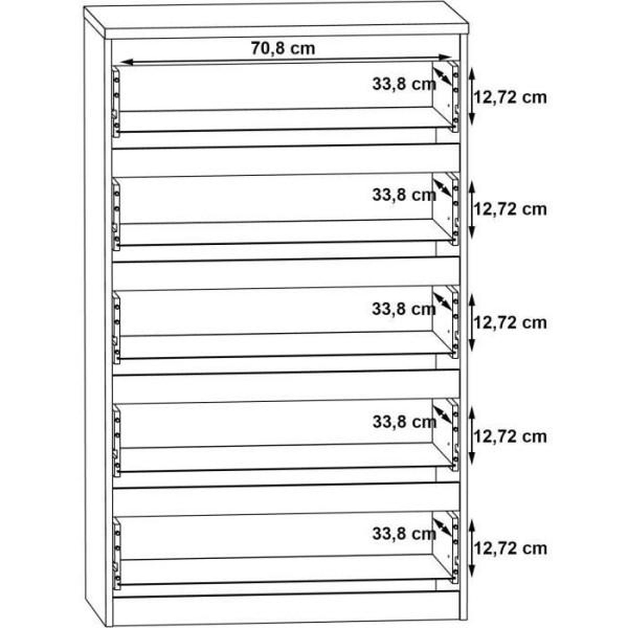 Voir la diapositive 6 : MARKET24 Commode CHELSEA 5 tiroirs - L 77,2 x P 42,2 x H 128,1 - Décor optique béton clair KILOX et blanc mat