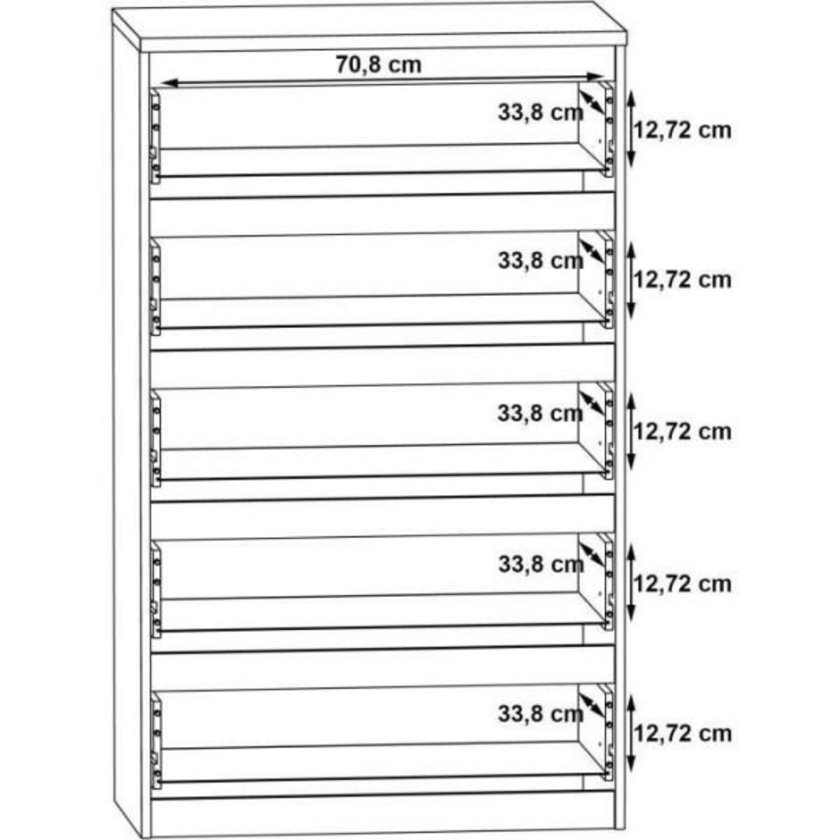 MARKET24 Commode CHELSEA 5 tiroirs - L 77,2 x P 42,2 x H 128,1 - Décor optique béton clair KILOX et blanc mat