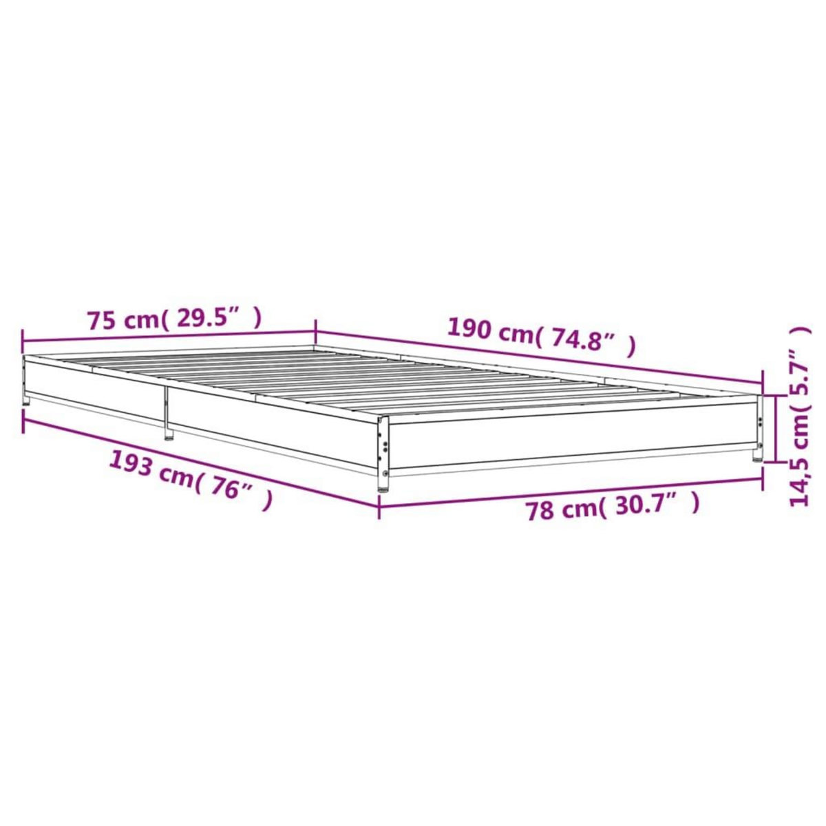VIDAXL Cadre de lit sans matelas chene marron 75x190 cm