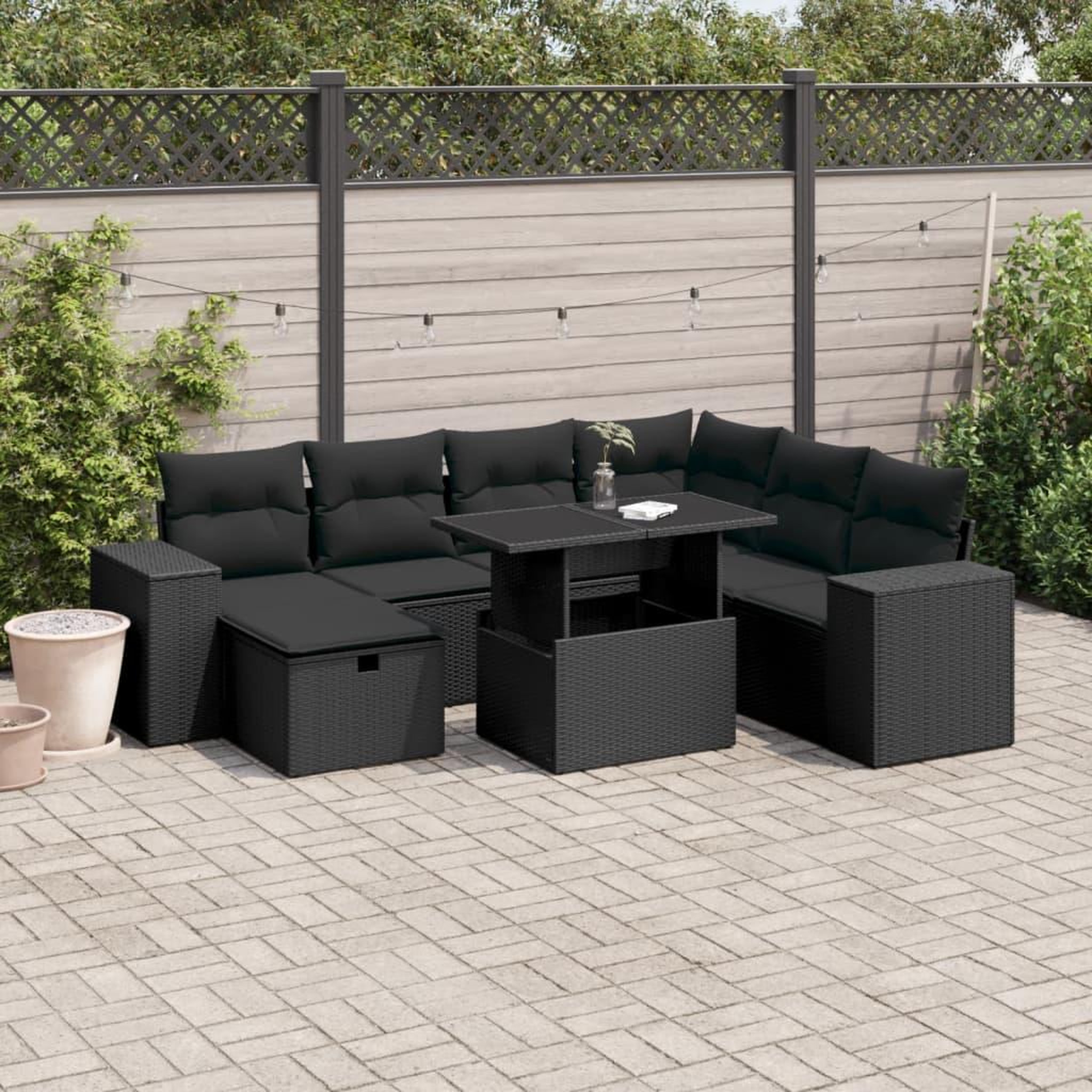 VIDAXL Salon de jardin 8 pcs avec coussins noir resine tressee