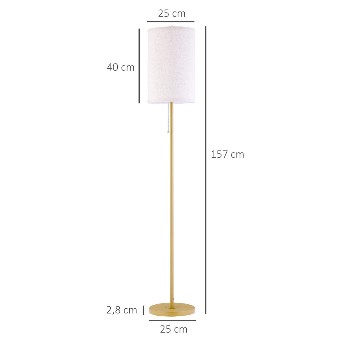 HOMCOM Lampadaire design néo-rétro 40 W max. piètement mât acier doré abat-jour lin crème