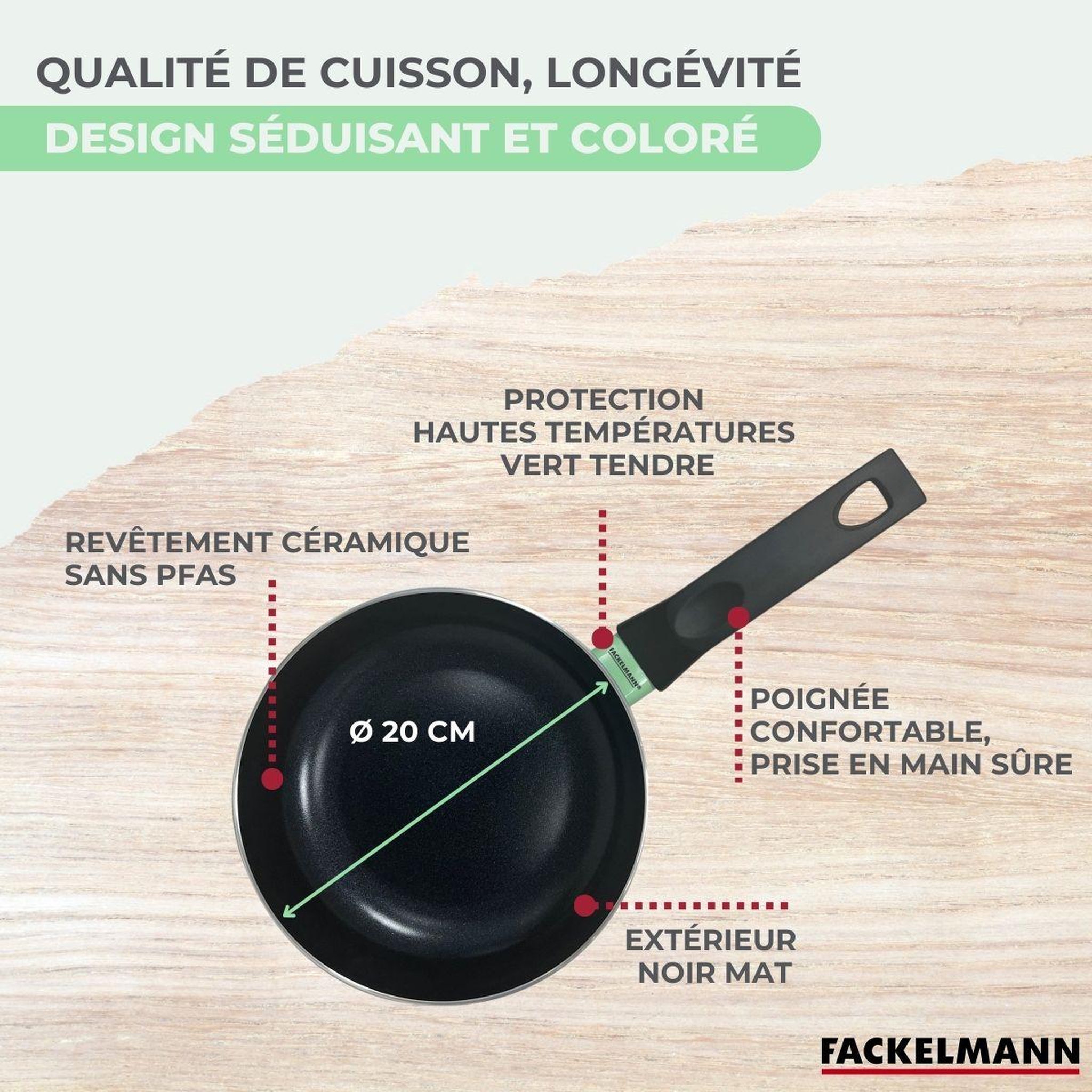 Voir la diapositive 6 : Fackelmann Casserole 20 cm aluminium revêtement céramique antiadhésif sans PFAS Fackelmann Brandao