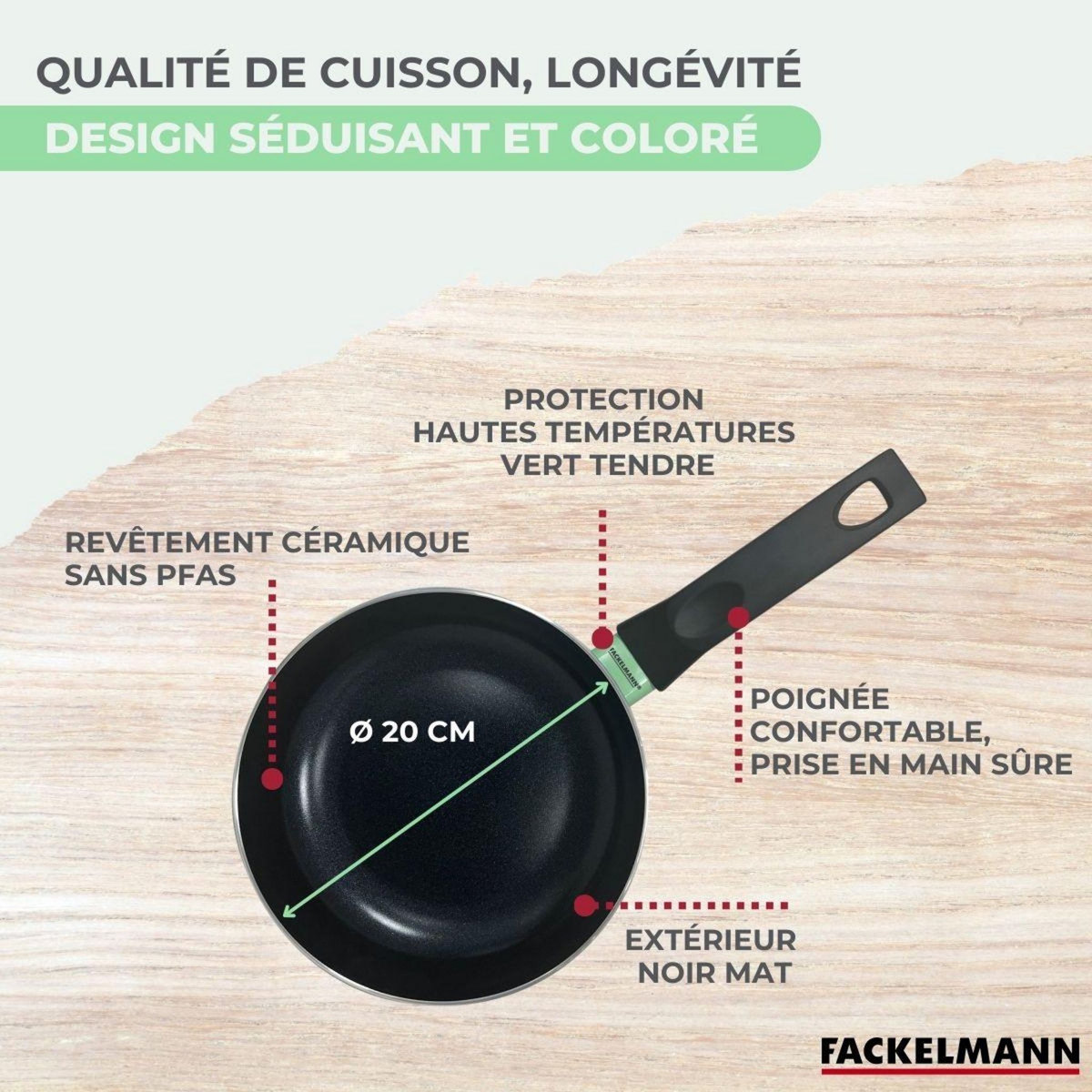 Fackelmann Casserole 20 cm aluminium revêtement céramique antiadhésif sans PFAS Fackelmann Brandao