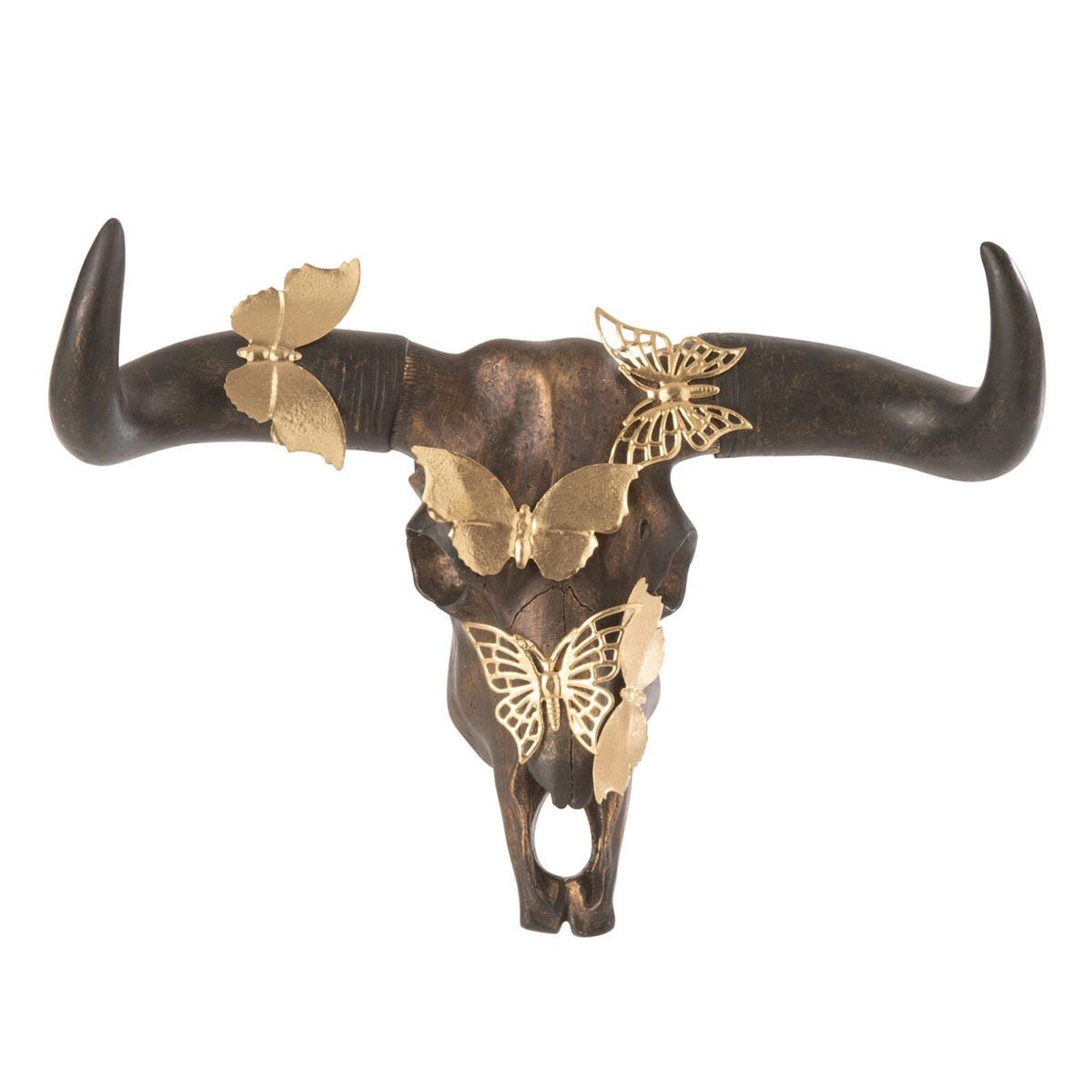 J-LINE Crâne déco murale  papillons  30cm marron