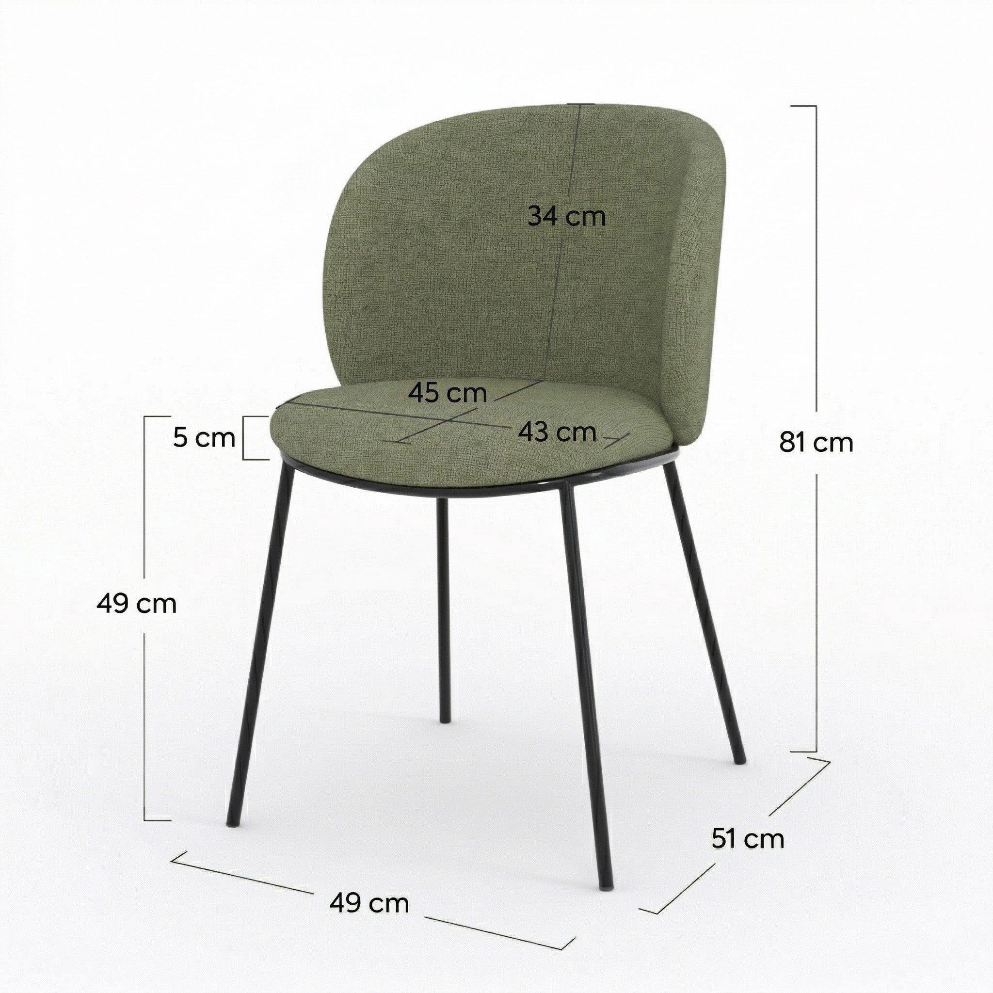 Voir la diapositive 4 : MAISON PAVANE Lot de 2 chaises en tissu vert kaki, pieds métal noir-bulle