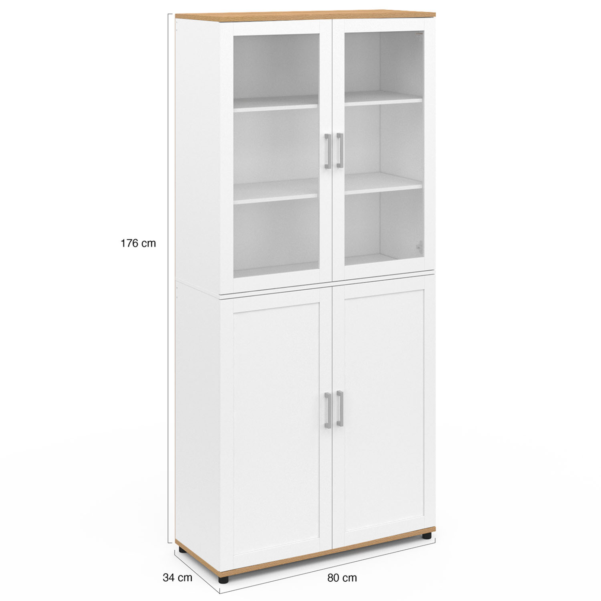 Voir la diapositive 5 : ID MARKET Meuble armoire colonne salle de bain vito 4 portes dont 2 vitrées blanc et bois