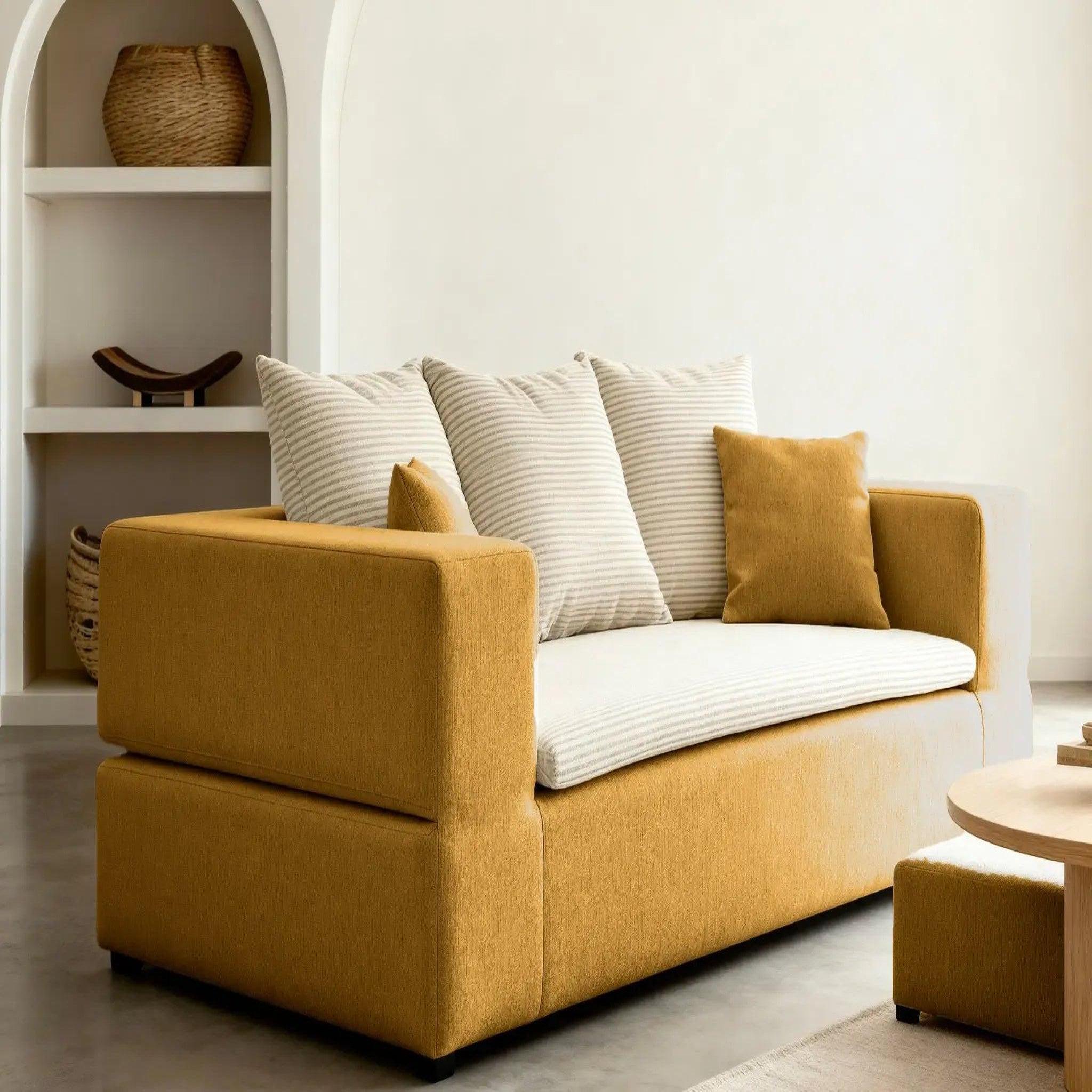 Voir la diapositive 4 : CASANOVA PARIS Ambre - canapé droit convertible bi matière avec deux poufs