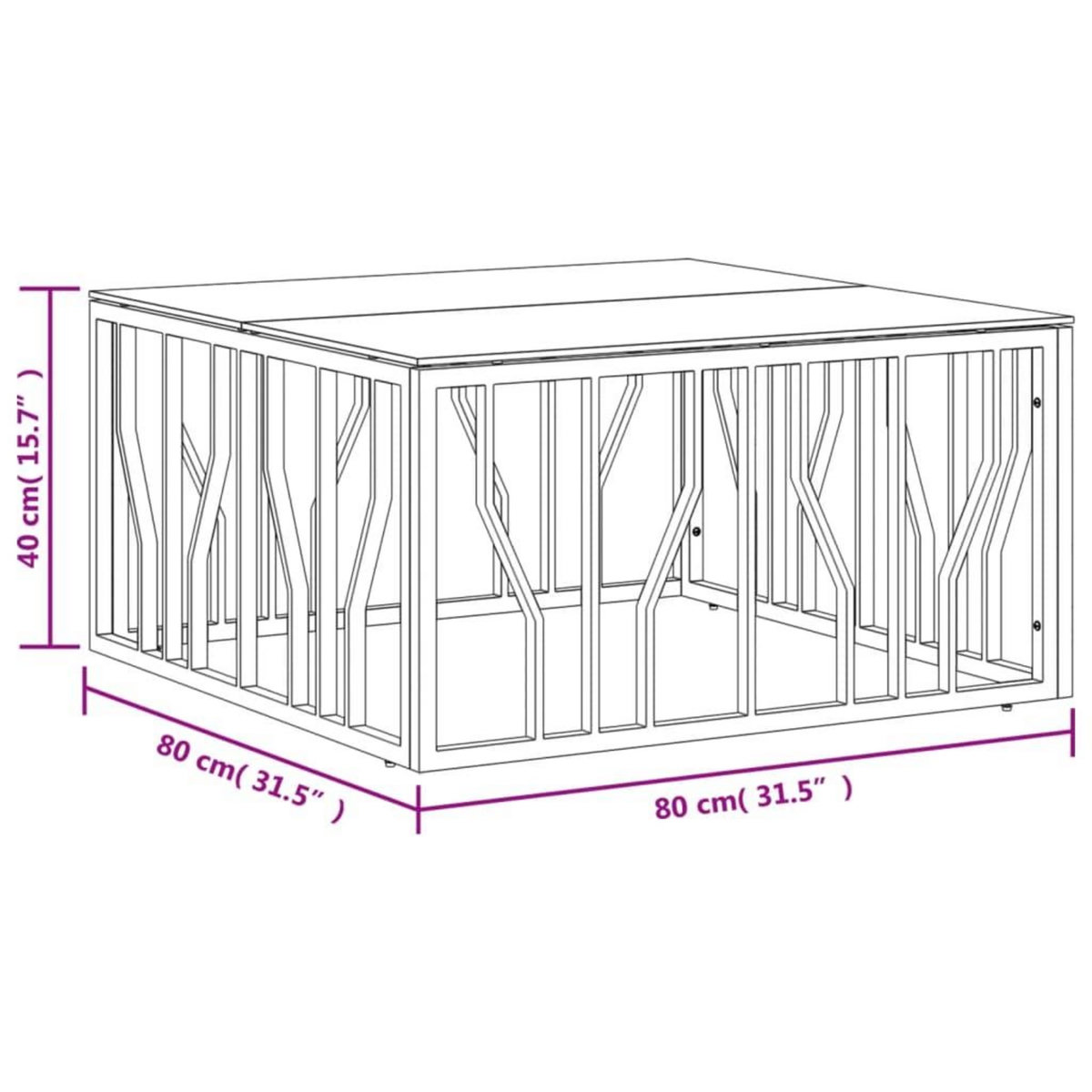 VIDAXL Table basse 80x80x40 cm acier inoxydable et verre