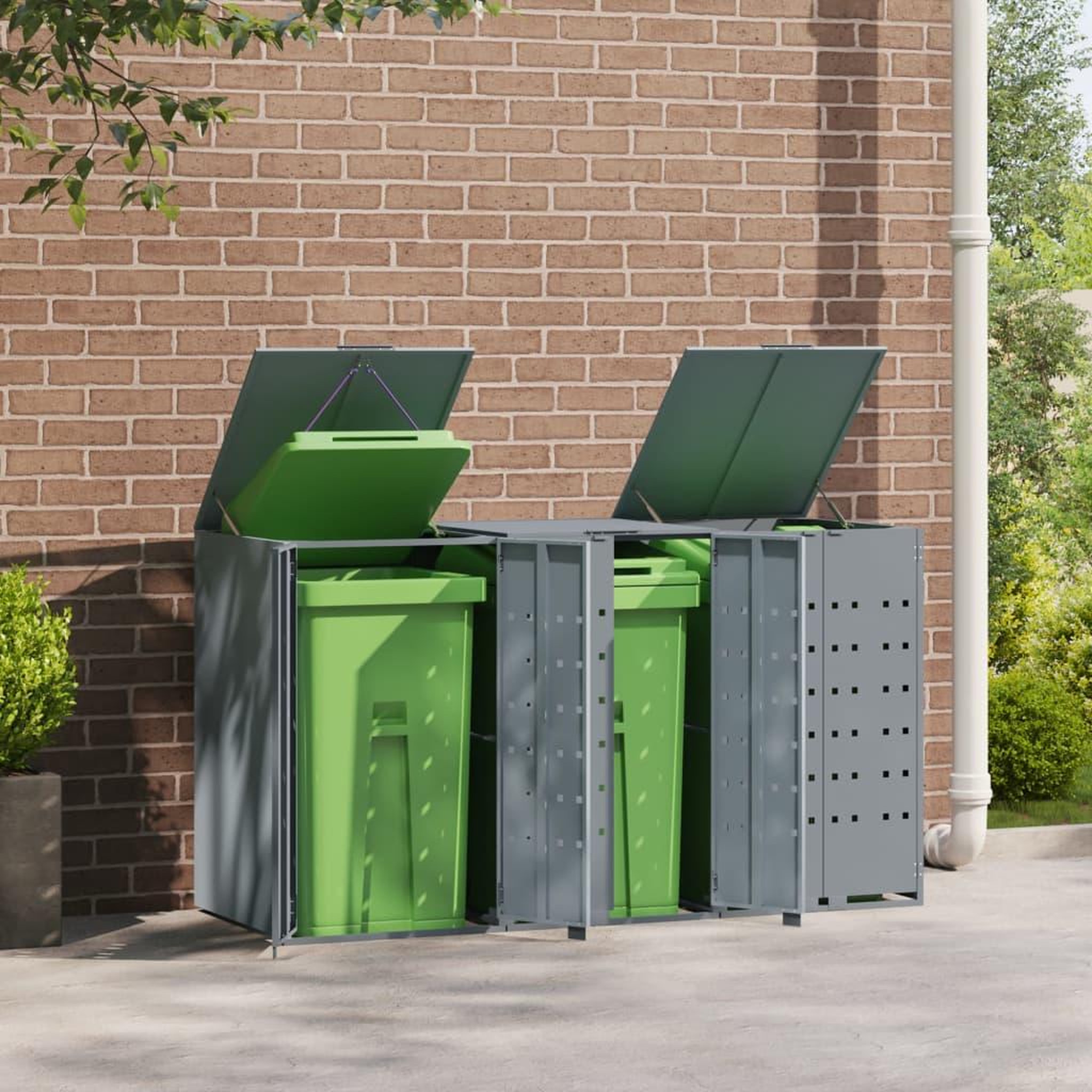 Voir la diapositive 3 : VIDAXL Rangement a roulettes pour poubelles pour 3 bacs gris acier