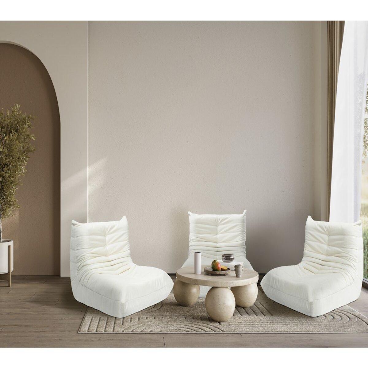 Habitat et Jardin Lot de 3 chauffeuses pour canapé modulables en tissu texturé  Velasca  - Blanc