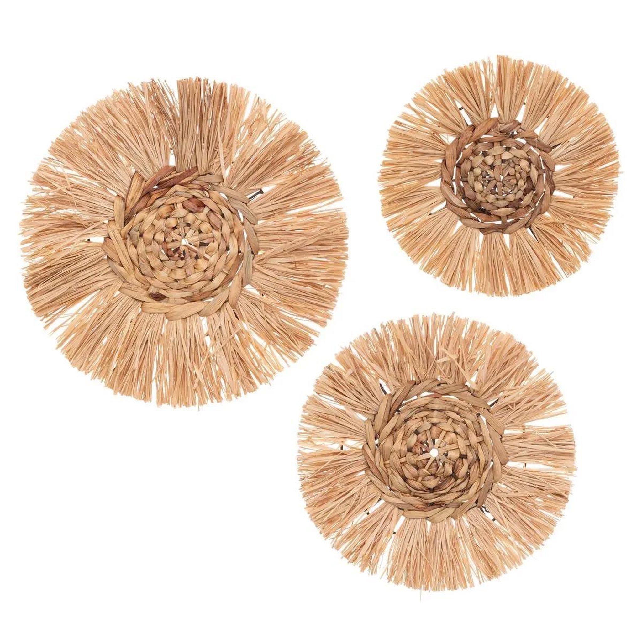 ATMOSPHERA Lot de 3 décorations murales  raphia  35cm naturel