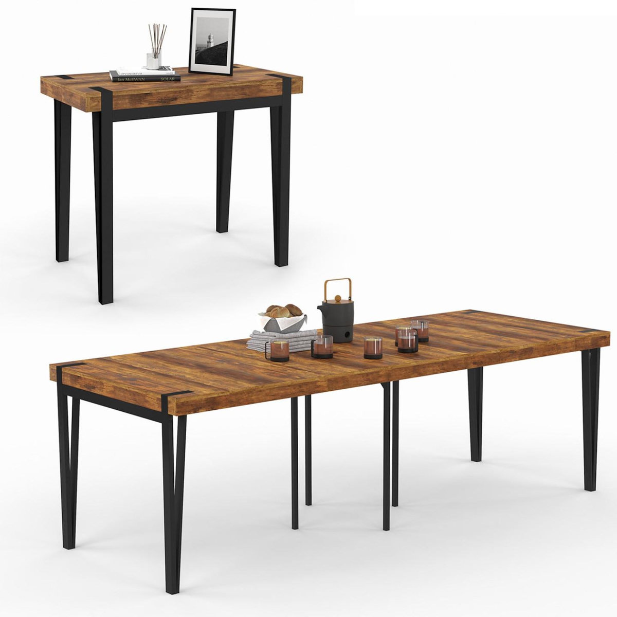 ID MARKET Table console extensible AUSTRIA 10 personnes 235 cm design industriel