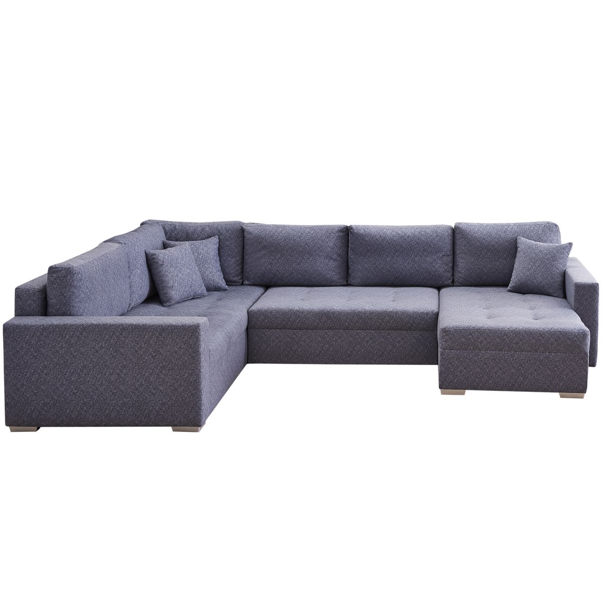 Canapé d'angle gauche convertible panoramique 5 places tissu avec coffre MAGNUS