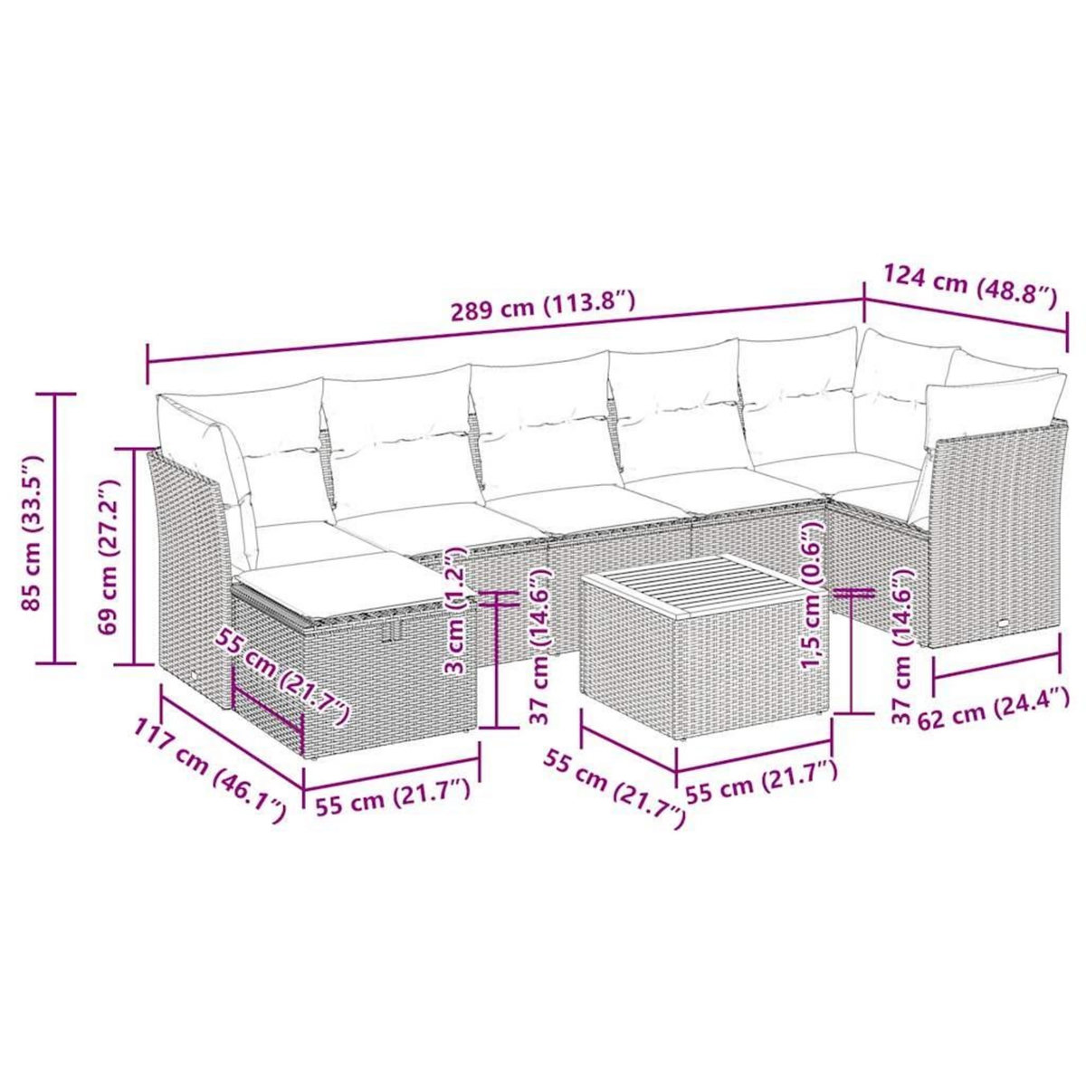 VIDAXL Salon de jardin 8 pcs avec coussins noir resine tressee