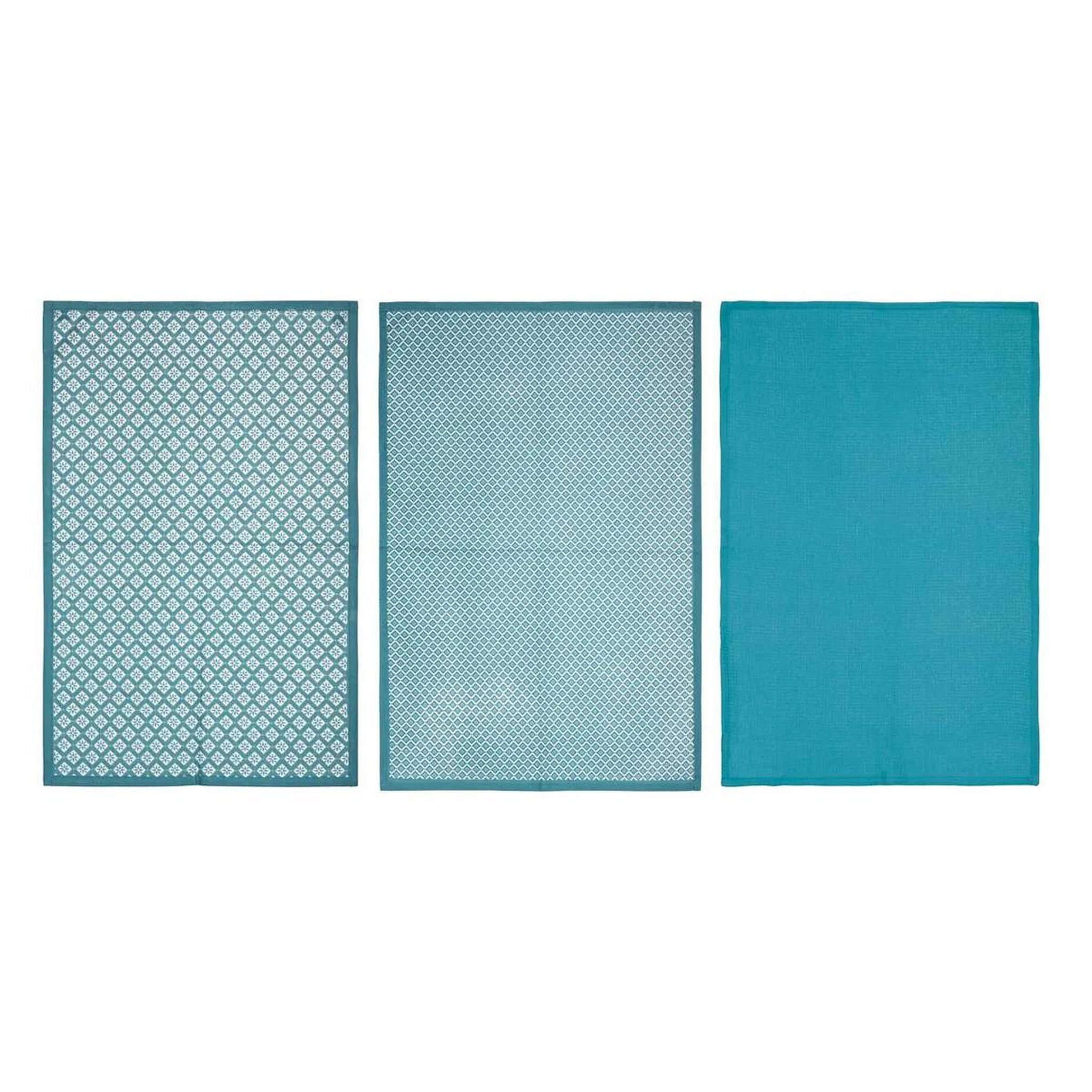 ATMOSPHERA Lot de 3 torchons  imprimé  45x70cm bleu