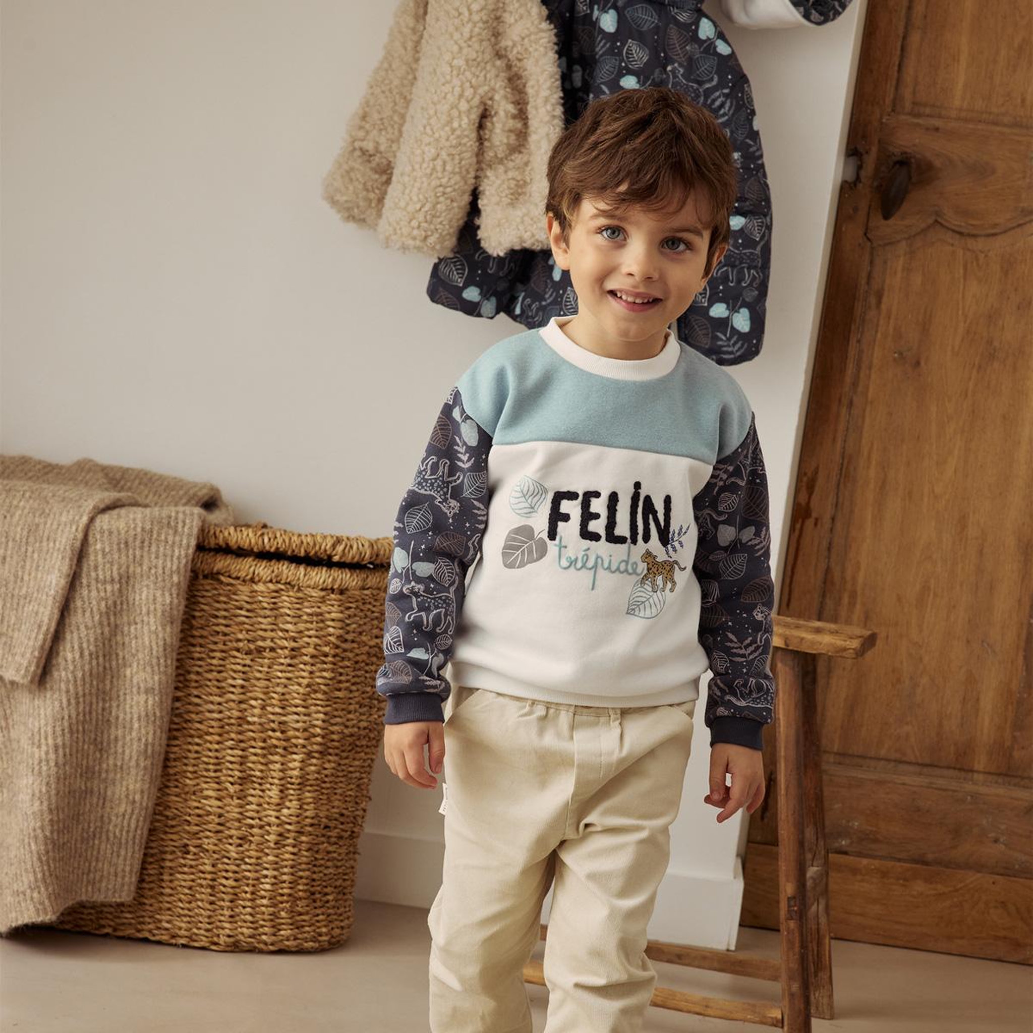 Voir la diapositive 5 : Petit Béguin Sweat-shirt bébé en molleton Félintrépide