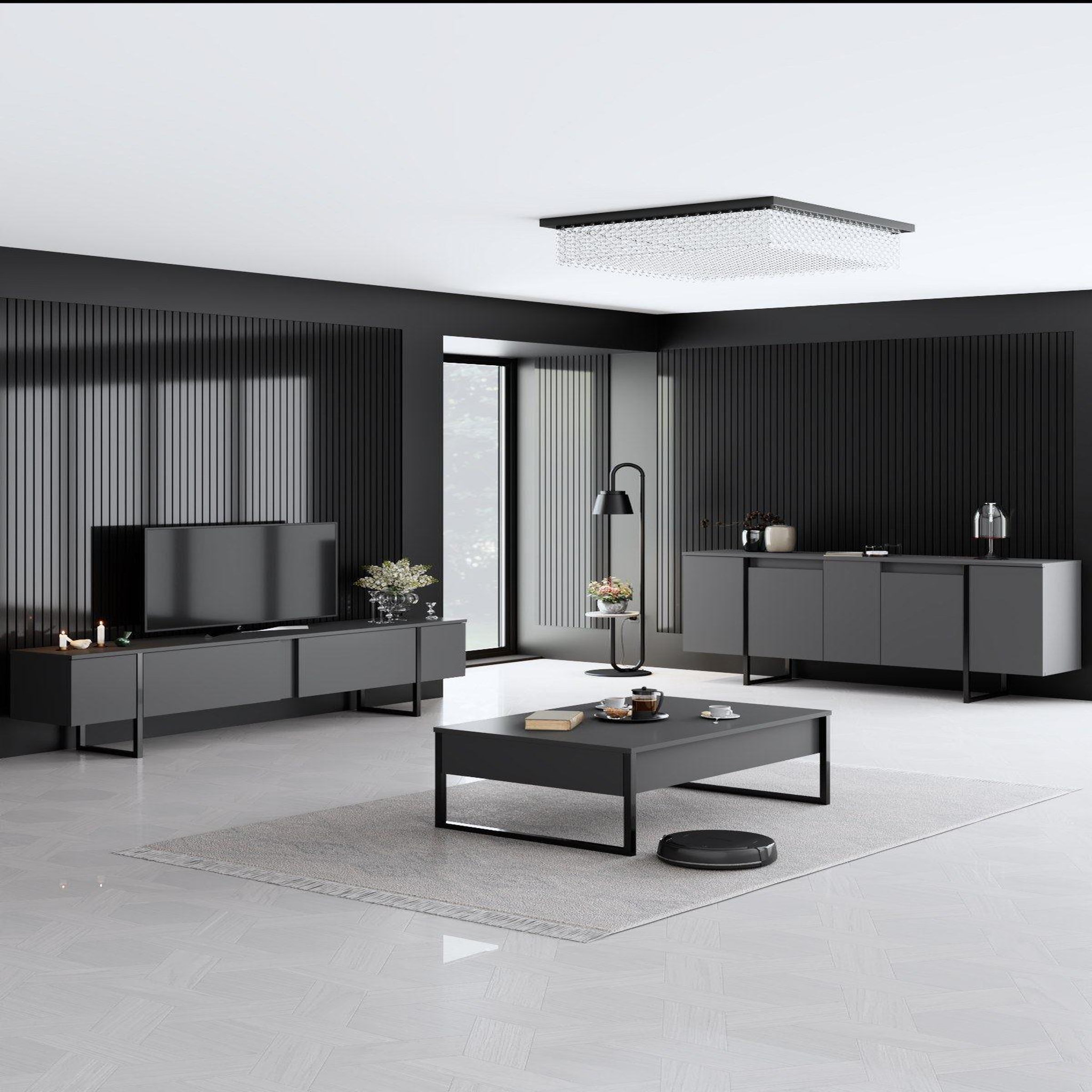 Voir la diapositive 3 : Habitat et Jardin Buffet en bois  Luxe  - 160 x 35 x 80 cm - Gris anthracite