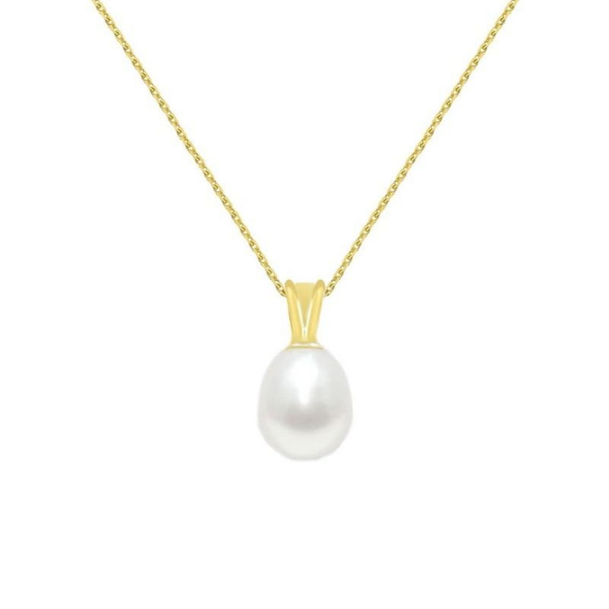 L'ATELIER D'AZUR Collier - Pendentif Or Jaune et Perle de Culture Goutte - Chaine Dorée Offerte - Femme