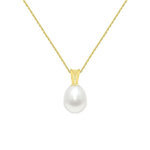 L'ATELIER D'AZUR Collier - Pendentif Or Jaune et Perle de Culture Goutte - Chaine Dorée Offerte - Femme