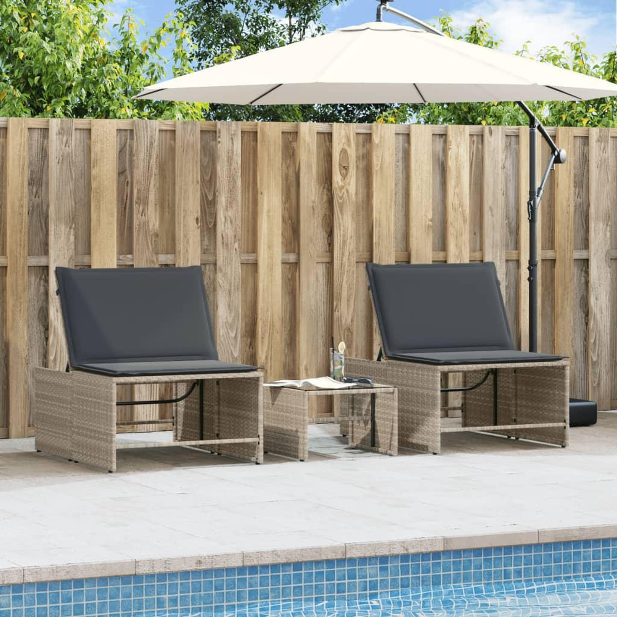 Voir la diapositive 4 : VIDAXL Chaises longues lot de 2 avec table gris clair resine tressee