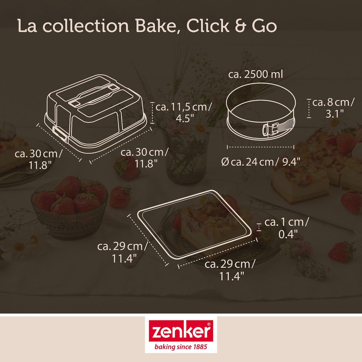 ZENKER Set pâtisserie moule à manqué 23 cm avec couvercle, 2 bols à mixer et 1 spatule Zenker