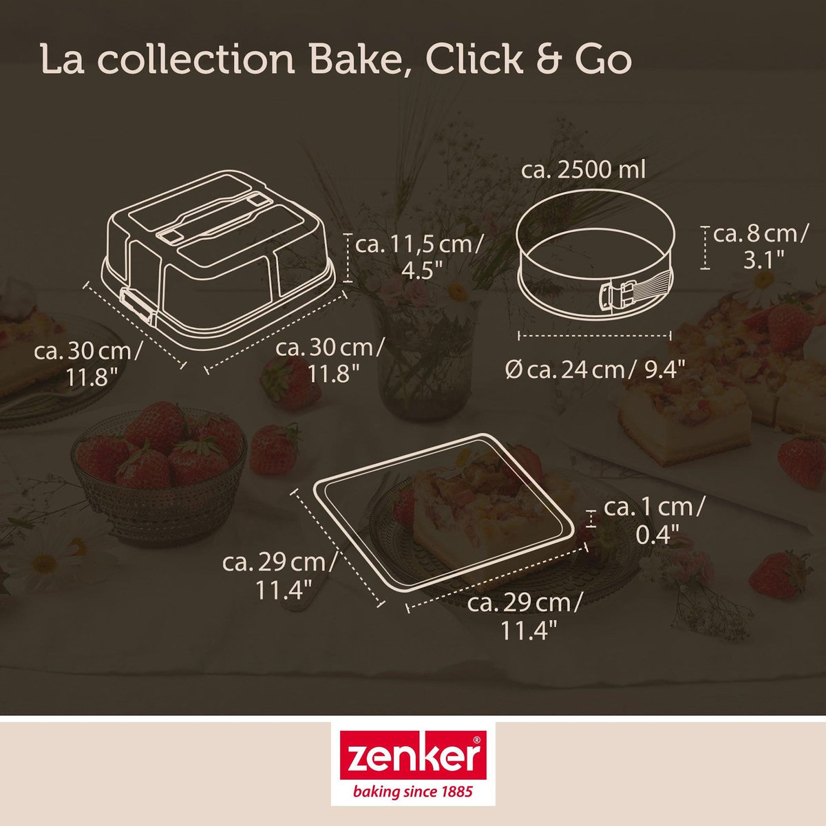 ZENKER Set pâtisserie moule à manqué 23 cm avec couvercle, 2 bols à mixer et 1 spatule Zenker