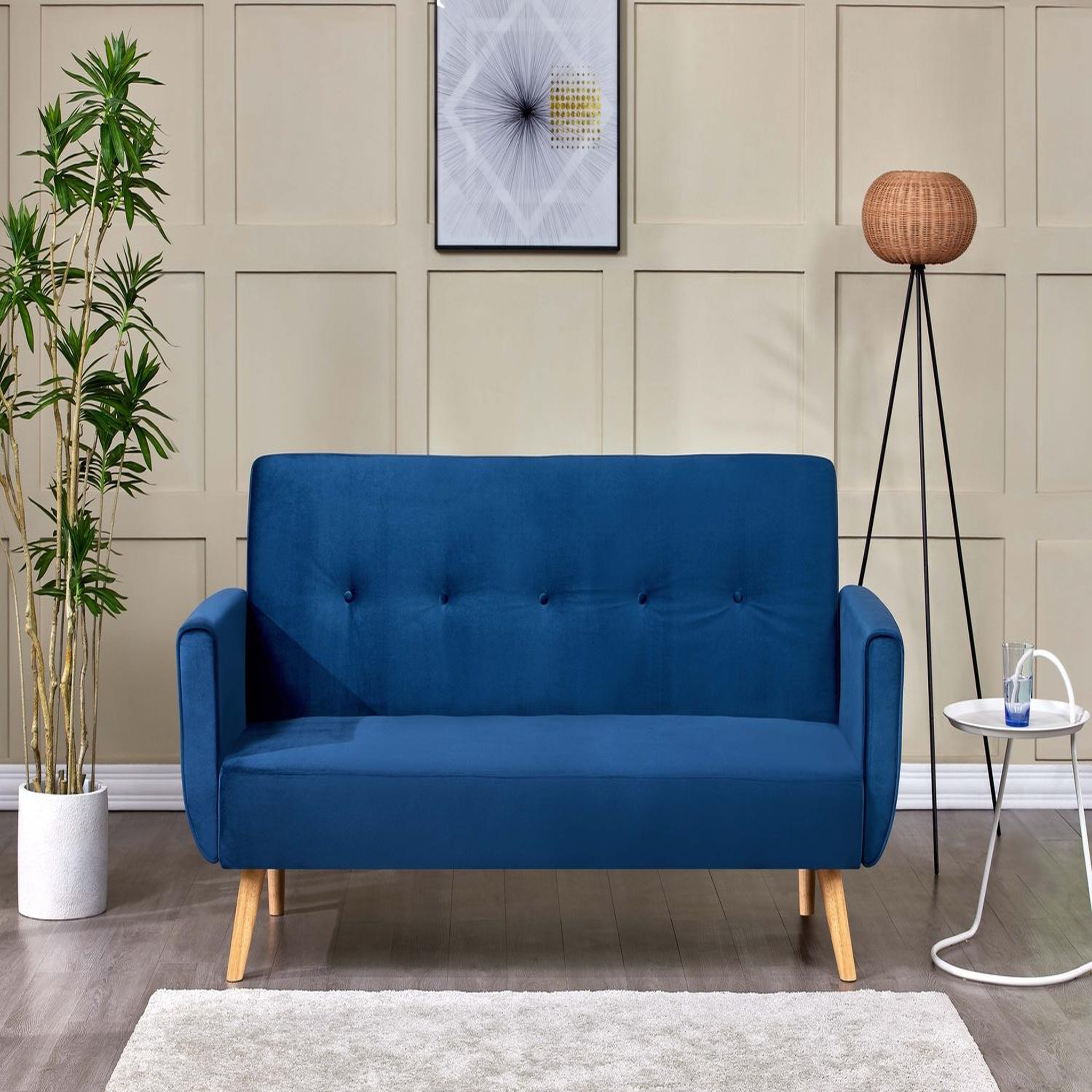 Voir la diapositive 2 : CONCEPT USINE Canapé scandinave convertible 3 places en velours bleu nuit berlin