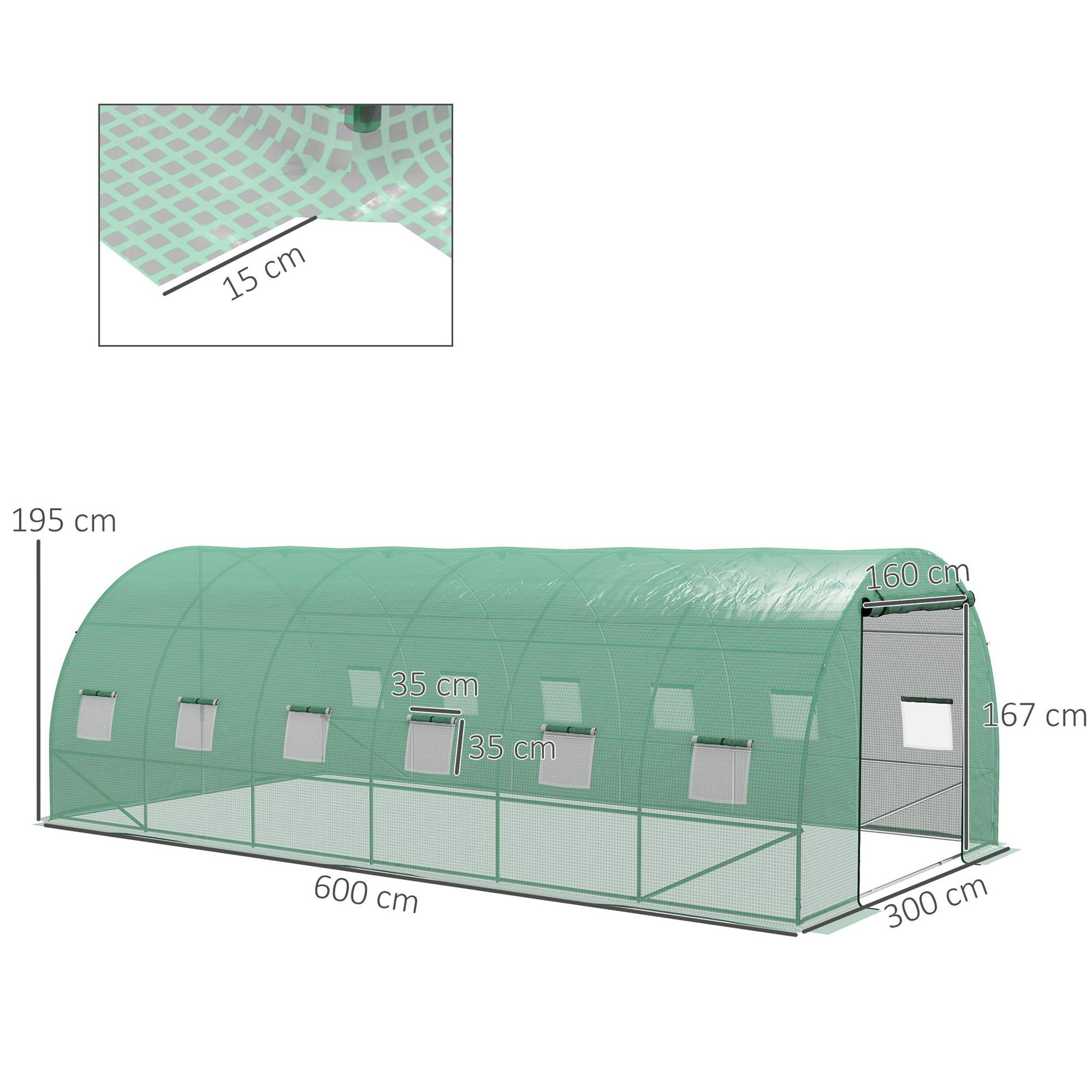 Voir la diapositive 3 : OUTSUNNY Serre de jardin tunnel 18 m² système d'arrosage intégré acier renforcé PE haute densité vert