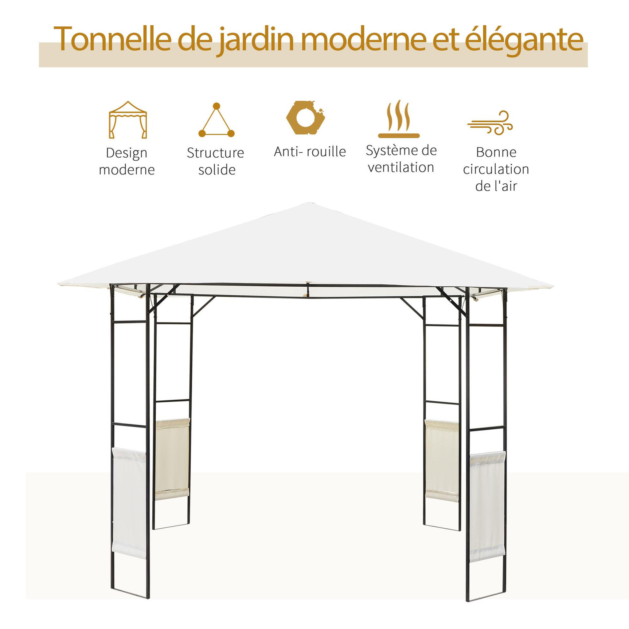 Voir la diapositive 4 : OUTSUNNY Tonnelle barnum pavillon de jardin dim. 3L x 3l x 2,6H m métal époxy toile polyester haute densité crème