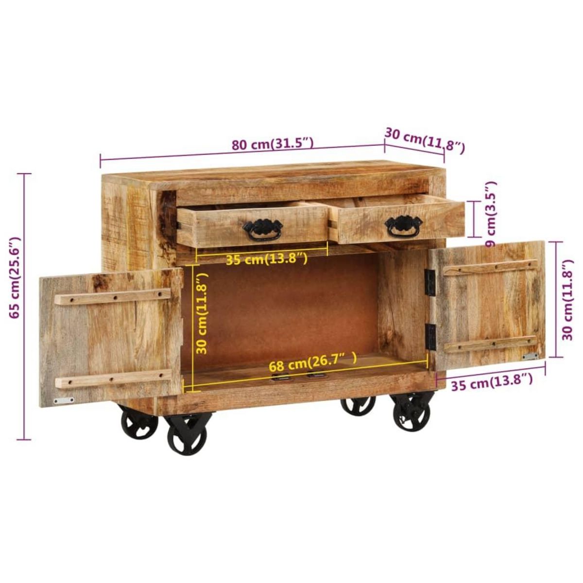 VIDAXL Buffet 80x30x65 cm bois de manguier brut massif