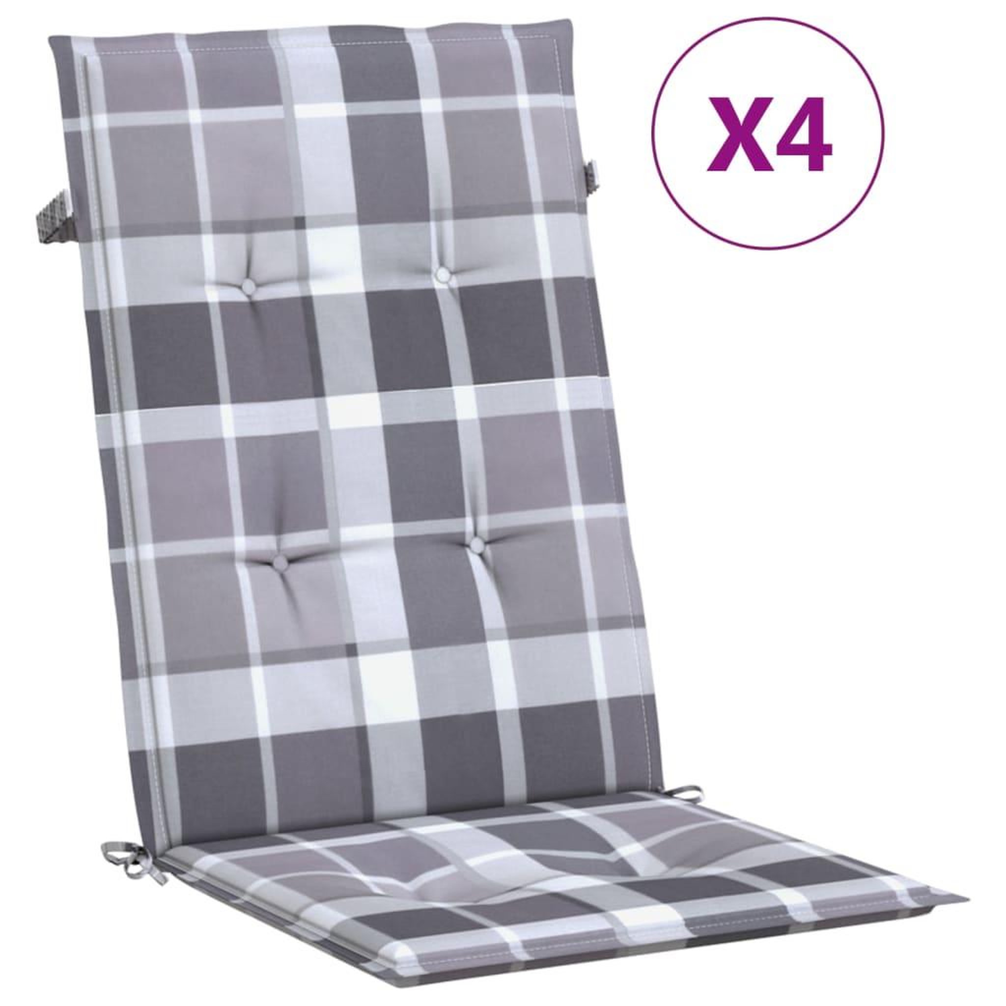 Voir la diapositive 2 : VIDAXL Coussins de chaise jardin a dossier haut lot de 4 carreaux gris