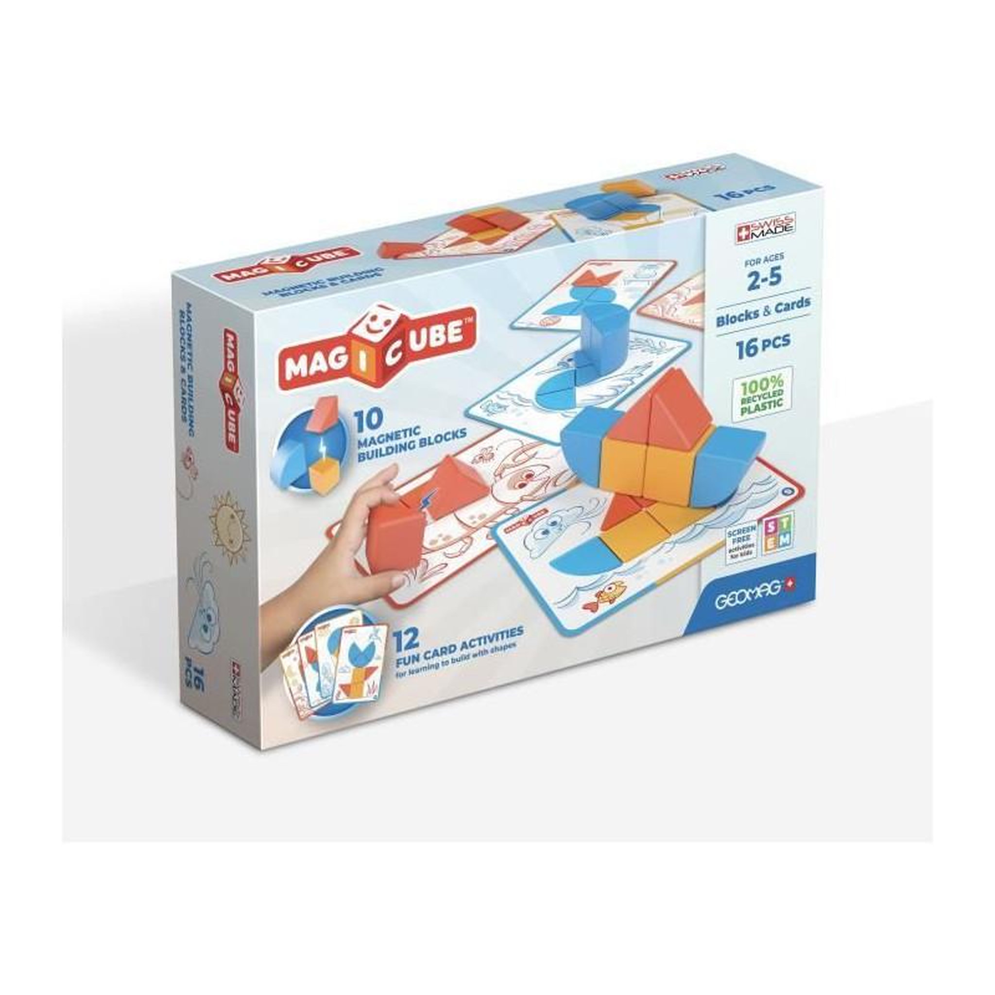 Geomag Blocs magnétiques - GEOMAG - Magicube Blocks & Cards - 16 pieces - Éducatif - Plastique recyclé