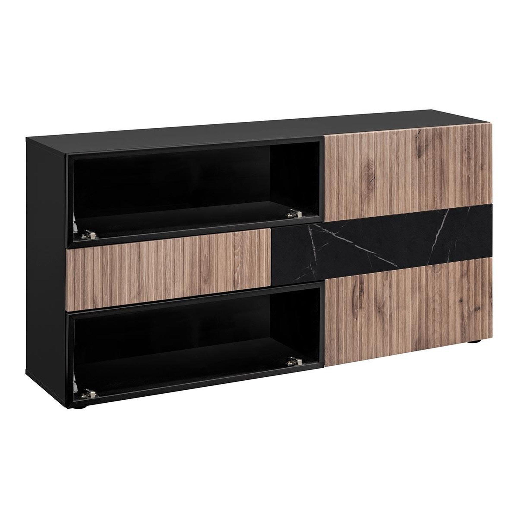 Paris Prix Buffet 3 portes & 1 tiroir  cannes  160cm noir & naturel