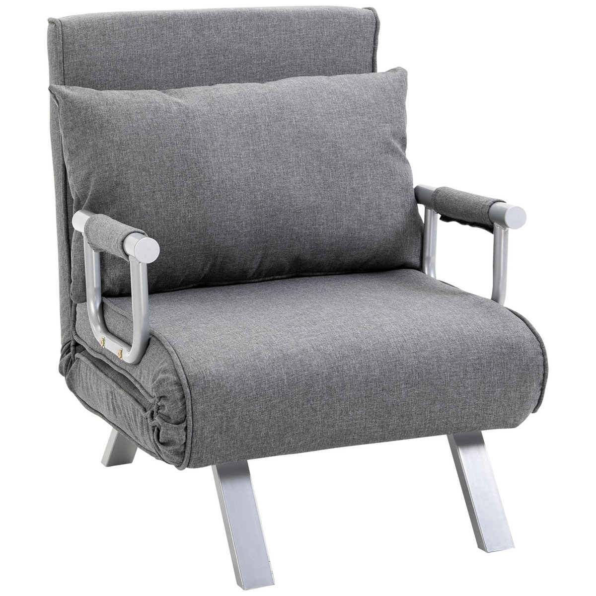 HOMCOM Fauteuil chauffeuse canapé-lit convertible 1 place déhoussable grand confort coussin pieds accoudoirs métal lin gris clair