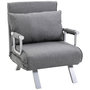 Voir la diapositive 1 : HOMCOM Fauteuil chauffeuse canapé-lit convertible 1 place déhoussable grand confort coussin pieds accoudoirs métal lin gris clair