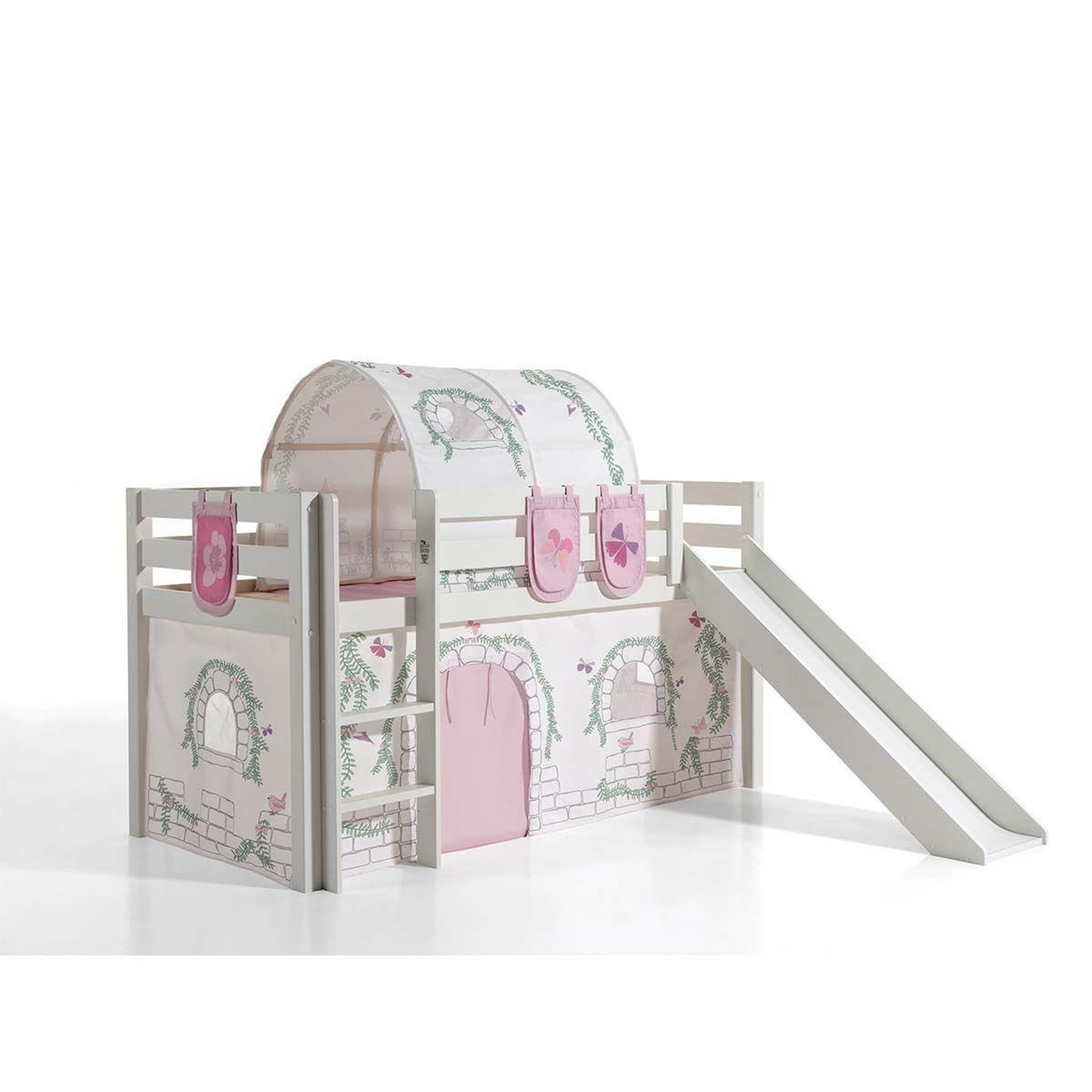 Voir la diapositive 4 : Paris Prix Pack - lit enfant toboggan, tente, tunnel & 3 pochettes  pino birdy  blanc