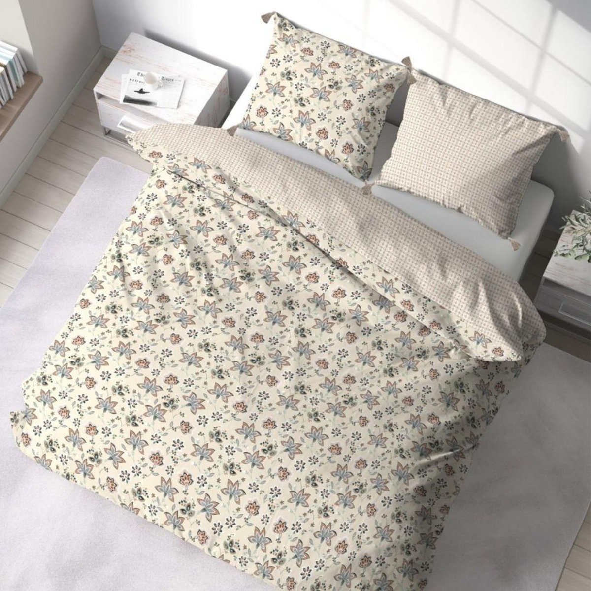 COTE DECO Housse de couette 260x240 + 2 taies DENIA 100% Coton 57 fils