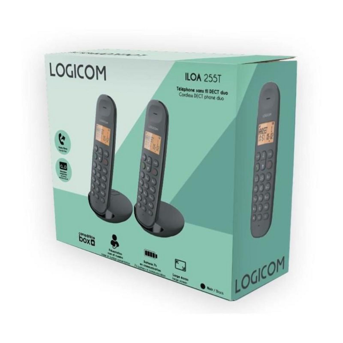 Logicom Téléphone fixe sans fil - LOGICOM - DECT ILOA 255T DUO - Noir - Avec répondeur