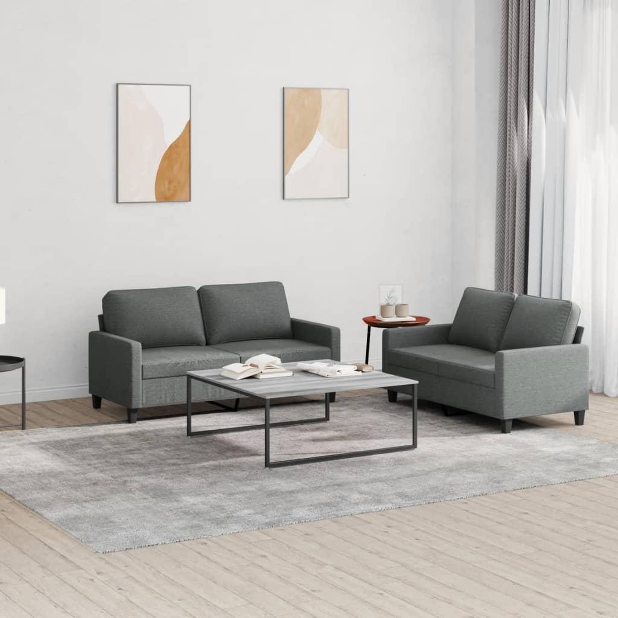 Voir la diapositive 1 : VIDAXL Ensemble de canapes 2 pcs avec coussins Gris fonce Tissu