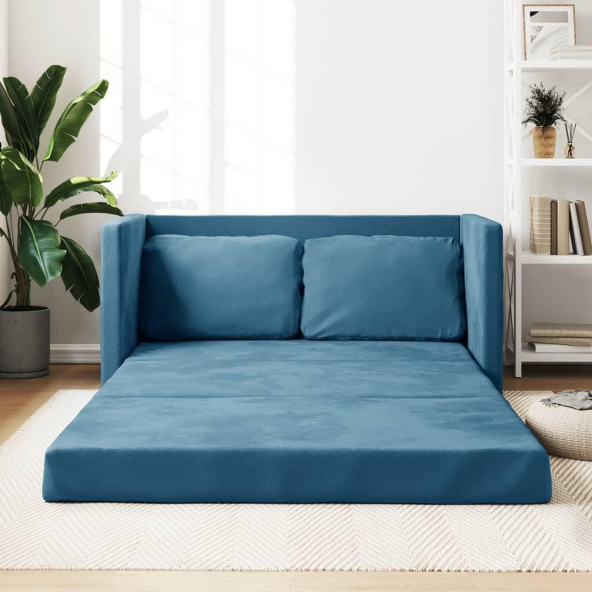 VIDAXL Canape-lit 2 en 1 bleu 122x204x55 cm velours