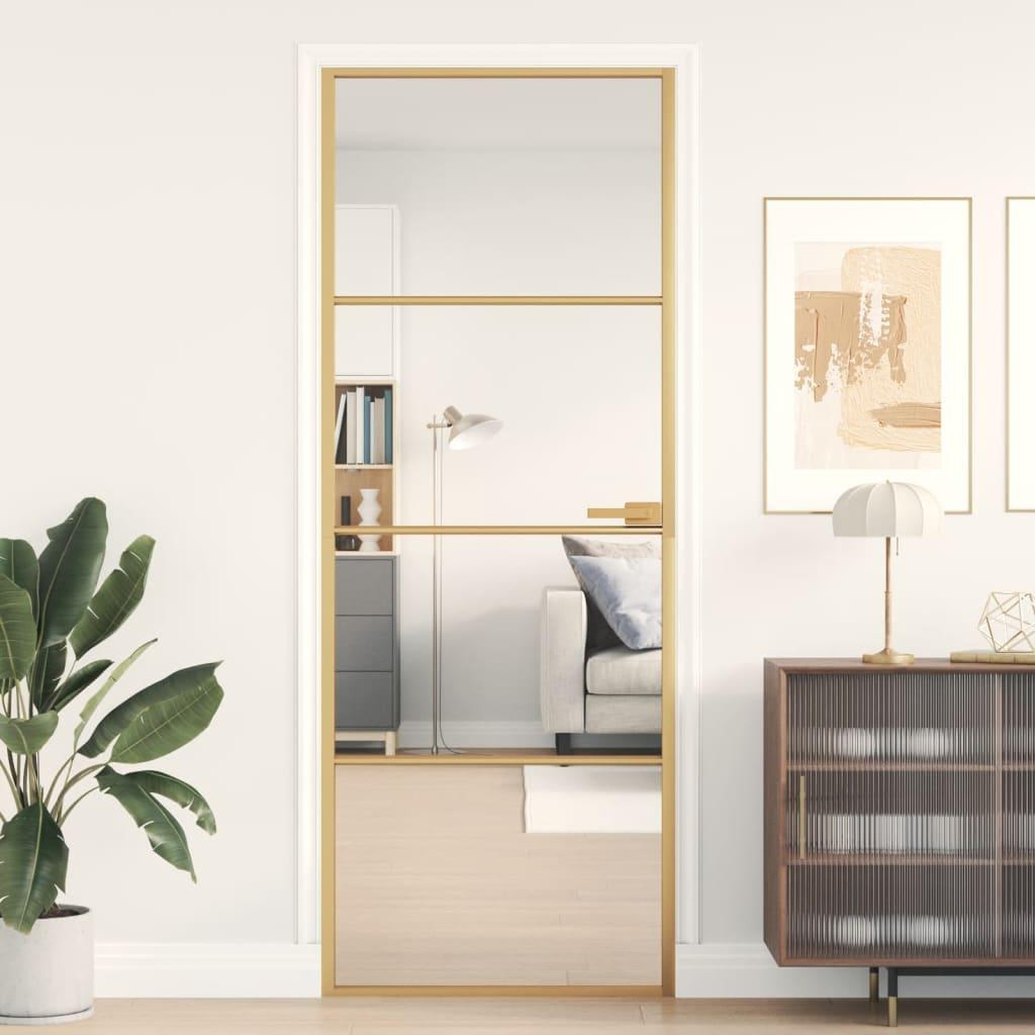 VIDAXL Porte interieure mince dore 76x201,5 cm verre trempe aluminium