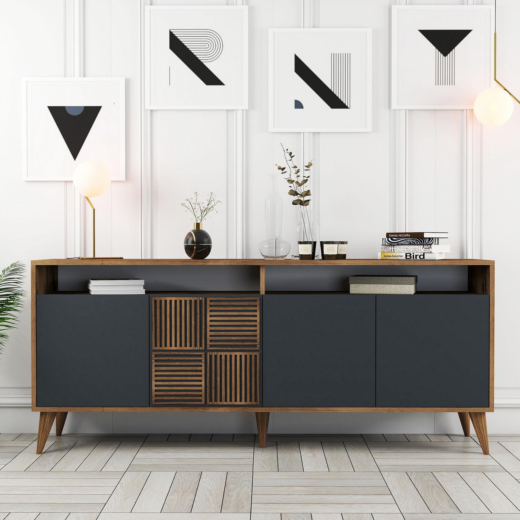 Voir la diapositive 2 : Habitat et Jardin Buffet en bois  Milan  - 180 x 35 x 78 cm - Noyer Anthracite