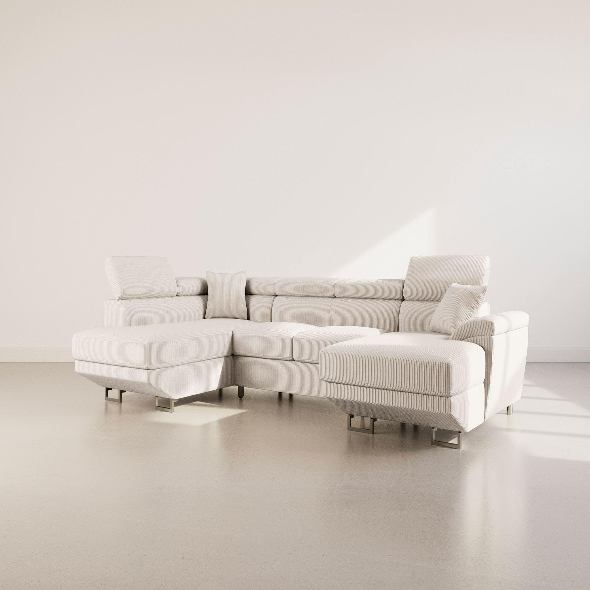 Voir la diapositive 3 : BEST MOBILIER Baoji - canapé panoramique d'angle gauche 7 places convertible avec têtières et coffre en velours côtelé