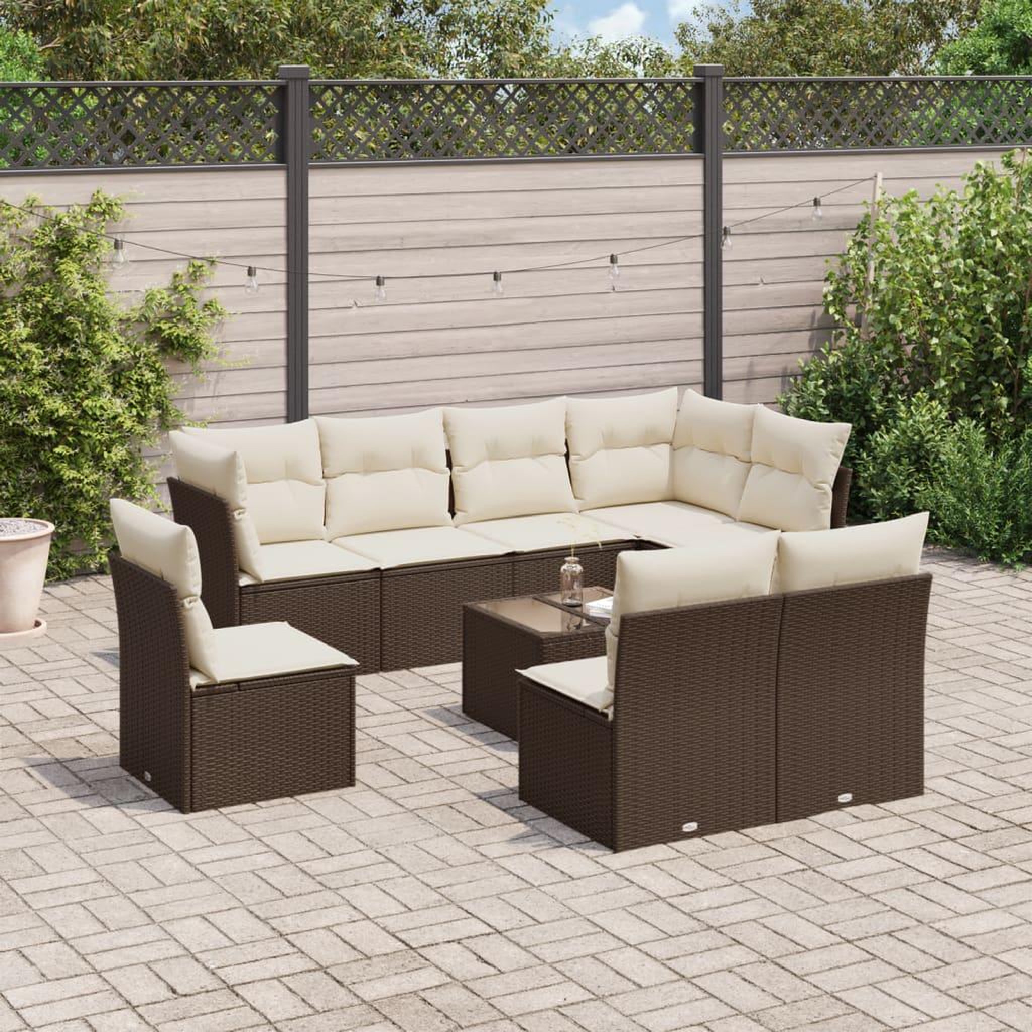 VIDAXL Salon de jardin avec coussins 9 pcs marron resine tressee